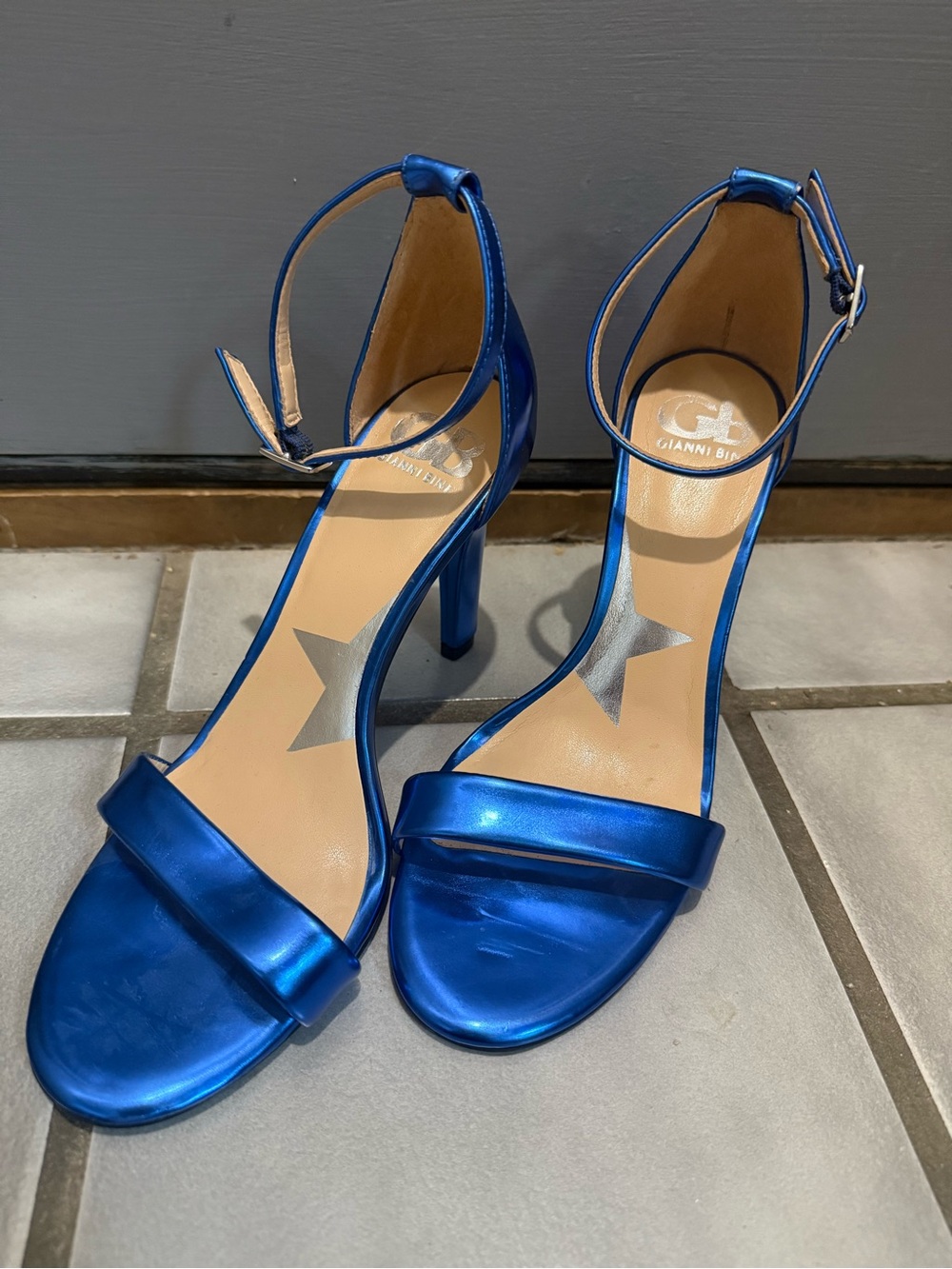 Gianni Bini Metallic Blue Ankle-Strap 4” Heels (7.5) EUC